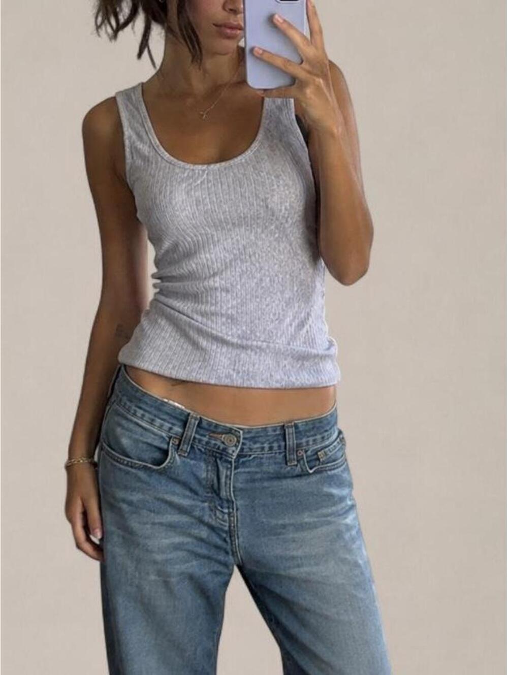 Tahari Y2K Lace Back Ribbed Tank Top